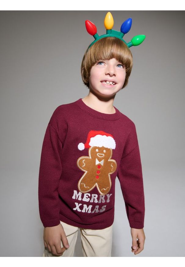 Sinsay - Sweter z motywem świątecznym - bordowy. Kolor: czerwony