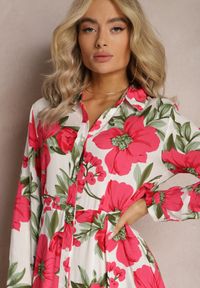 Renee - Biała Sukienka Katyne. Kolor: biały. Materiał: tkanina. Długość rękawa: długi rękaw. Wzór: aplikacja, kwiaty. Sezon: lato. Typ sukienki: koszulowe. Styl: klasyczny, elegancki. Długość: maxi #4