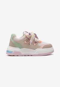 Born2be - Różowo-Beżowe Sneakersy na Niskiej Platformie z Szerokimi Sznurówkami Gritte. Kolor: różowy. Obcas: na platformie #3
