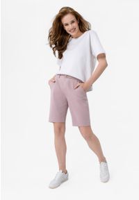 Volcano - Materiałowe szorty z paskiem P-MIYA. Kolekcja: plus size. Materiał: materiał. Długość: krótkie. Wzór: gładki. Styl: klasyczny #1