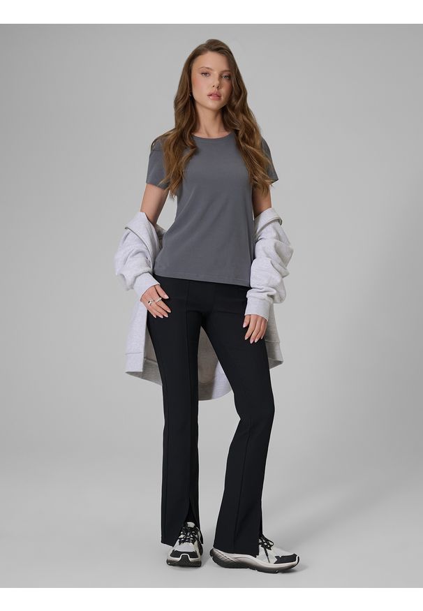 4f - 4F T-shirt slim gładki damski - szary XL. Okazja: na co dzień. Kolor: szary. Materiał: dzianina, elastan, bawełna. Wzór: gładki. Styl: casual, klasyczny