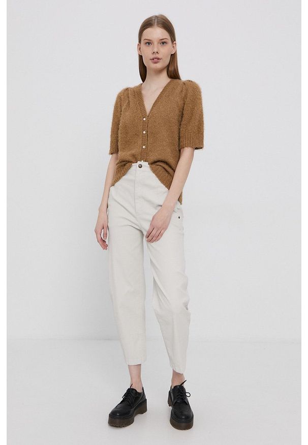 Vila - Kardigan. Okazja: na co dzień. Kolor: beżowy. Materiał: dzianina. Styl: casual