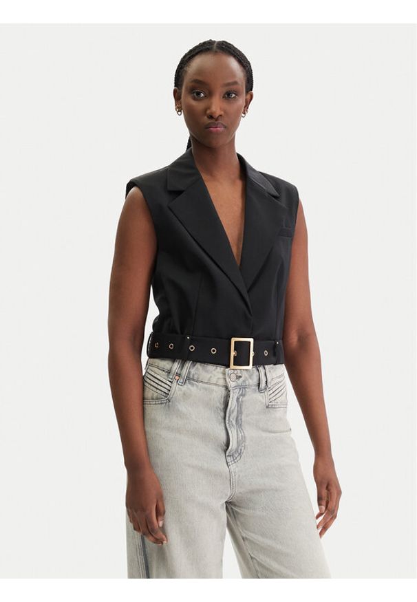 Karl Lagerfeld - KARL LAGERFELD Kamizelka garniturowa B1W14009 Czarny Slim Fit. Typ kołnierza: dekolt w karo. Kolor: czarny. Materiał: syntetyk