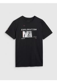 4f - 4F T-shirt regular z nadrukiem męski - czarny XL. Okazja: na co dzień. Kolor: czarny. Materiał: materiał, bawełna. Wzór: nadruk. Styl: casual