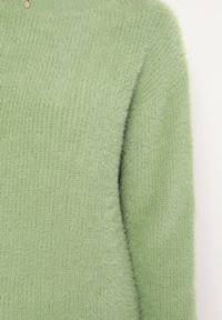 Born2be - Jasnozielony Klasyczny Sweter z Puchatego Materiału Oversize Miarra. Kolor: zielony. Materiał: materiał. Styl: klasyczny