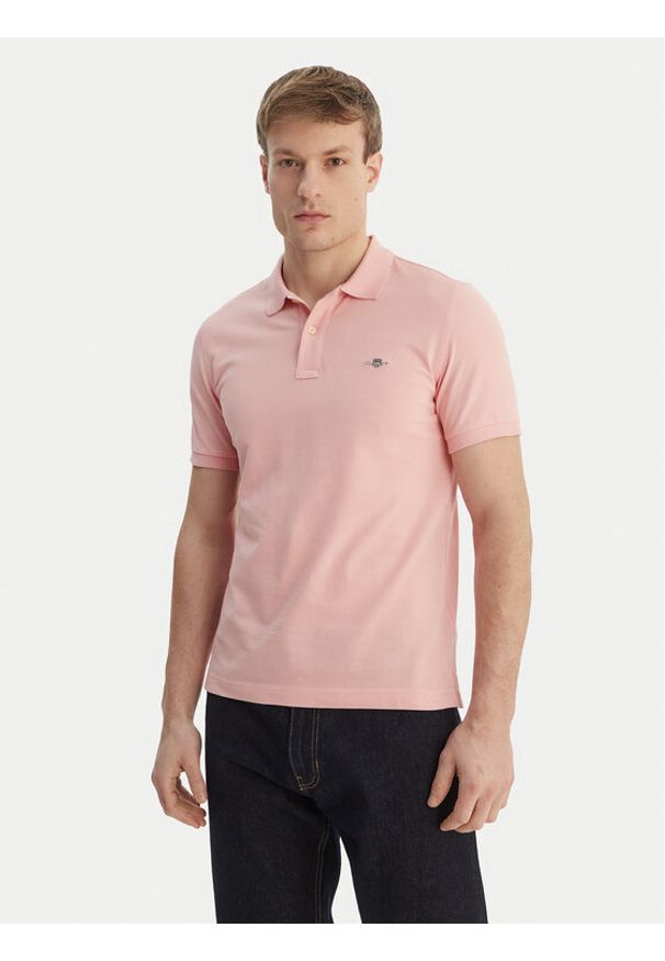 GANT - Gant Polo Shield 2220 Różowy Slim Fit. Typ kołnierza: polo. Kolor: różowy. Materiał: bawełna