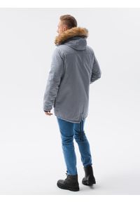 Ombre Clothing - Kurtka męska zimowa C512 - szara - XXL. Kolor: szary. Materiał: bawełna, poliester, futro, syntetyk. Sezon: zima #6