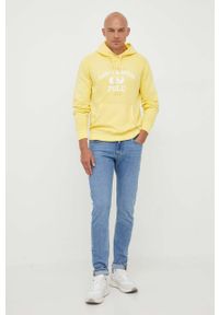 Polo Ralph Lauren bluza męska kolor żółty z kapturem z nadrukiem. Typ kołnierza: kaptur, polo. Kolor: żółty. Wzór: nadruk #5