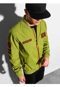 Ombre Clothing - Kurtka męska przejściowa C485 - zielona - XL. Kolor: zielony. Materiał: poliester