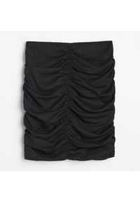 Reserved - Marszczona spódniczka ze strukturalnej dzianiny - Czarny. Kolor: czarny. Materiał: dzianina #1