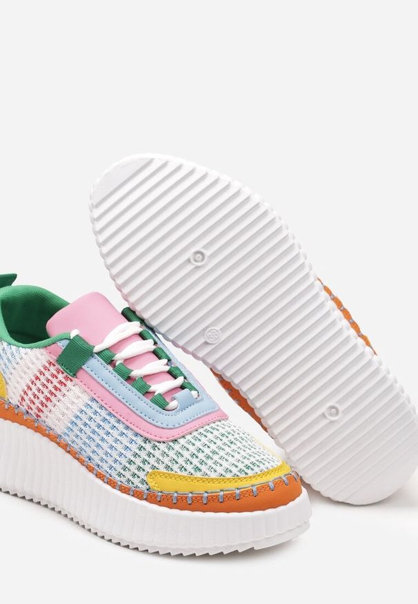 Born2be - Zielono-Pomarańczowe Sneakersy do Kostki na Platformie ze Sznurowaniami Fropia. Nosek buta: okrągły. Zapięcie: sznurówki. Kolor: zielony. Materiał: materiał. Obcas: na platformie. Wysokość obcasa: niski