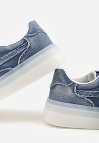 Renee - Granatowe Sneakersy na Platformie z Denimu Nanore. Okazja: na co dzień. Kolor: niebieski. Materiał: denim. Obcas: na platformie #7