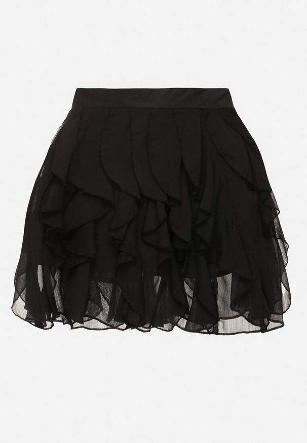 Born2be - Czarne Spódnico-Szorty z Falbankami Vikavira. Okazja: na co dzień, na spotkanie biznesowe. Kolor: czarny. Styl: biznesowy, elegancki, casual