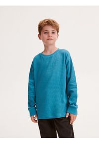 Reserved - Koszulka longsleeve - ciemny turkus. Materiał: dzianina, bawełna. Długość rękawa: długi rękaw