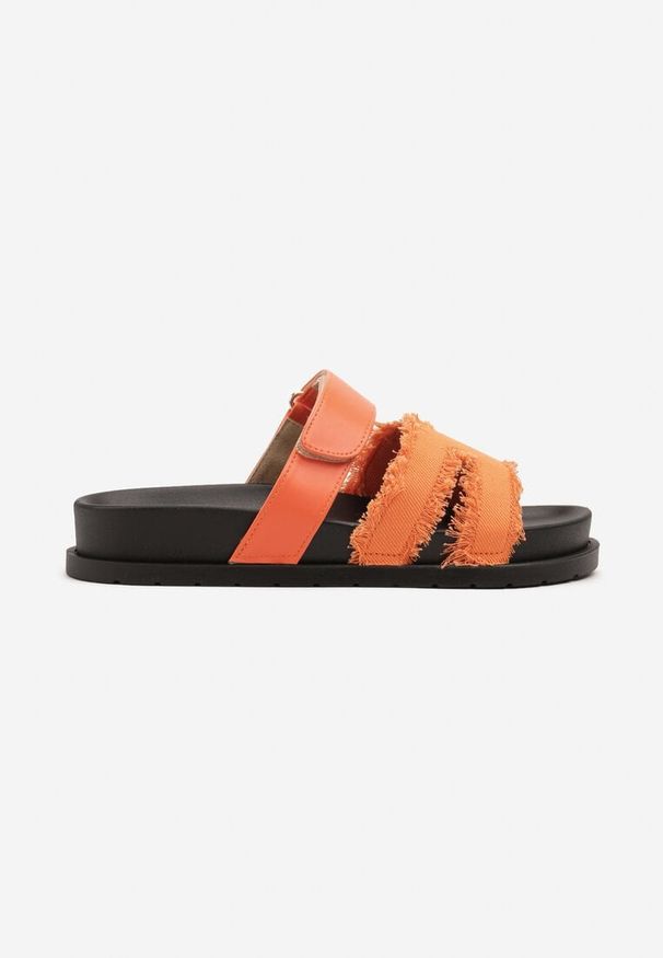Born2be - Pomarańczowe Klapki z Postrzępionymi Paskami Finavessa. Okazja: na co dzień. Kolor: pomarańczowy. Materiał: jeans. Sezon: lato. Styl: elegancki, casual