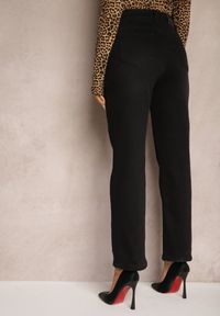 Renee - Czarne Jeansy High Waist z Szerokimi Nogawkami Daitharia. Okazja: na co dzień, na spotkanie biznesowe, do pracy. Stan: podwyższony. Kolor: czarny. Styl: biznesowy, elegancki, casual