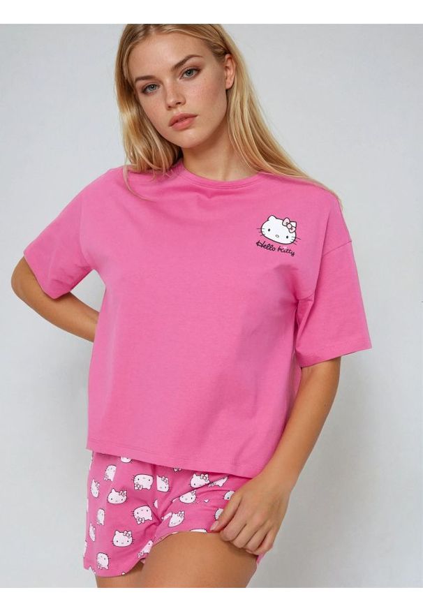 Sinsay - Piżama dwuczęściowa Hello Kitty - różowy. Kolor: różowy. Wzór: motyw z bajki