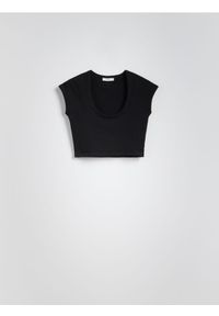 Reserved - Bawełniany crop top - czarny. Kolor: czarny. Materiał: bawełna. Długość: krótkie