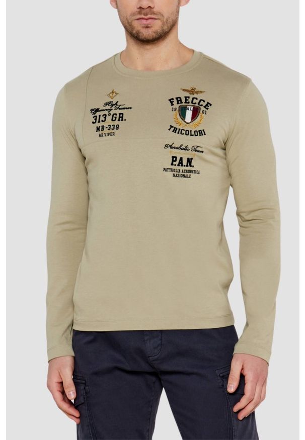 Aeronautica Militare - AERONAUTICA MILITARE Beżowy męski longsleeve, Rozmiar L. Kolor: beżowy. Długość rękawa: długi rękaw
