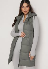 Born2be - Ciemnoszara Pikowana Kamizelka z Kapturem i Obustronnym Suwakiem Trilasa. Typ kołnierza: kaptur. Kolor: szary. Styl: elegancki #1