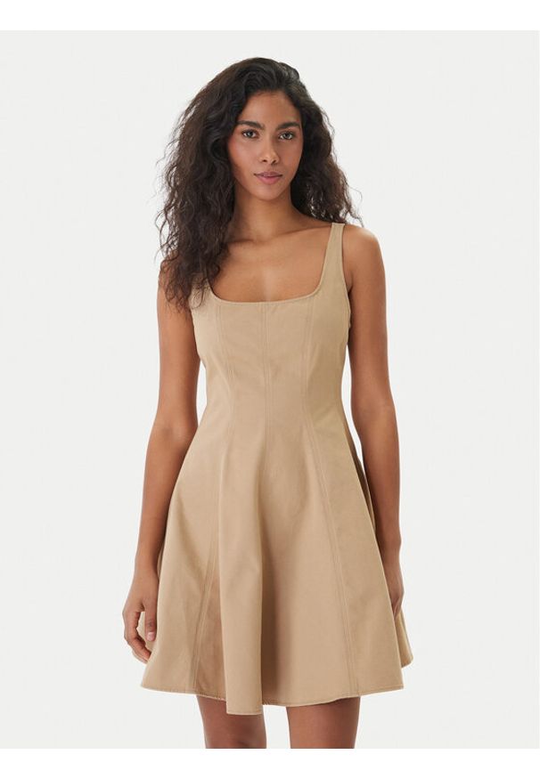 Hugo - HUGO Sukienka codzienna Kademe 50559409 Beżowy Regular Fit. Okazja: na co dzień. Kolor: beżowy. Materiał: bawełna. Typ sukienki: proste. Styl: casual