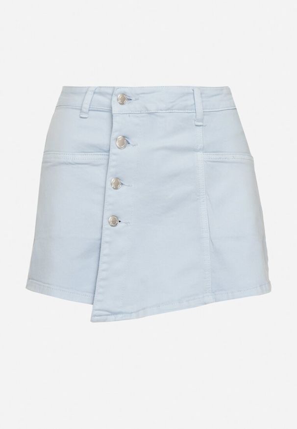 Born2be - Jasnoniebieskie Spódnico-Szorty Jeansowe z Bawełny Zapinane na Guziki Nellmira. Stan: podwyższony. Kolor: niebieski. Materiał: jeans, bawełna. Długość: krótkie