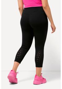 ULLA POPKEN - Damskie Sportowe legginsy 7/8 szybkoschnące z wycięciami wysoki stan. Stan: podwyższony. Kolekcja: plus size. Kolor: czarny. Materiał: elastan, poliamid, materiał