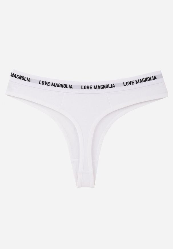 Renee - Białe Majtki Stringi z Bawełną Ozdobione Napisami Amero. Kolor: biały. Materiał: bawełna. Wzór: aplikacja, napisy