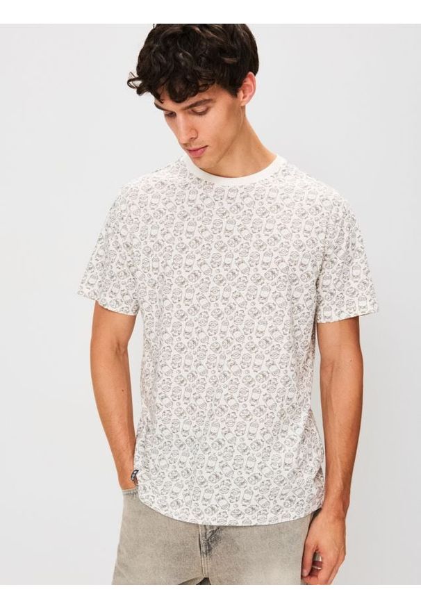 Sinsay - Bawełniana koszulka Minions - kremowy. Kolor: kremowy. Materiał: bawełna