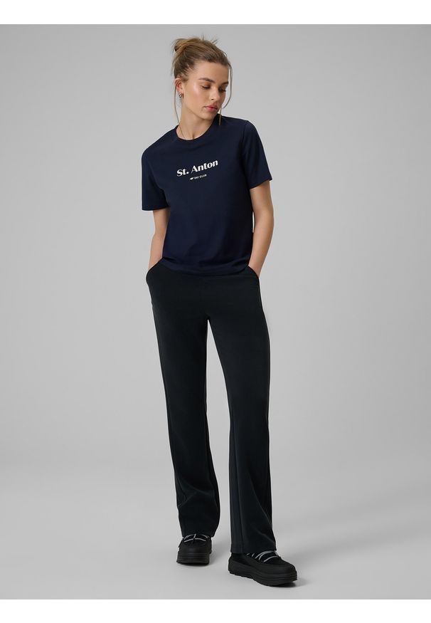 4f - 4F T-shirt loose z nadrukiem damski - granatowy XS. Okazja: na co dzień. Kolor: niebieski. Materiał: materiał, bawełna, dzianina. Wzór: nadruk. Styl: casual