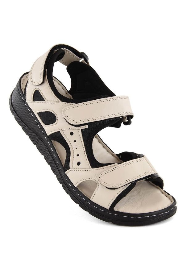 Skórzane sandały damskie komfortowe na rzepy beżowe Artiker 52C0294 beżowy. Zapięcie: rzepy. Kolor: beżowy. Materiał: skóra