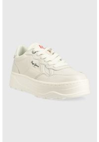 Pepe Jeans sneakersy skórzane KORE kolor biały PLS31473. Nosek buta: okrągły. Zapięcie: sznurówki. Kolor: biały. Materiał: skóra. Obcas: na platformie #2