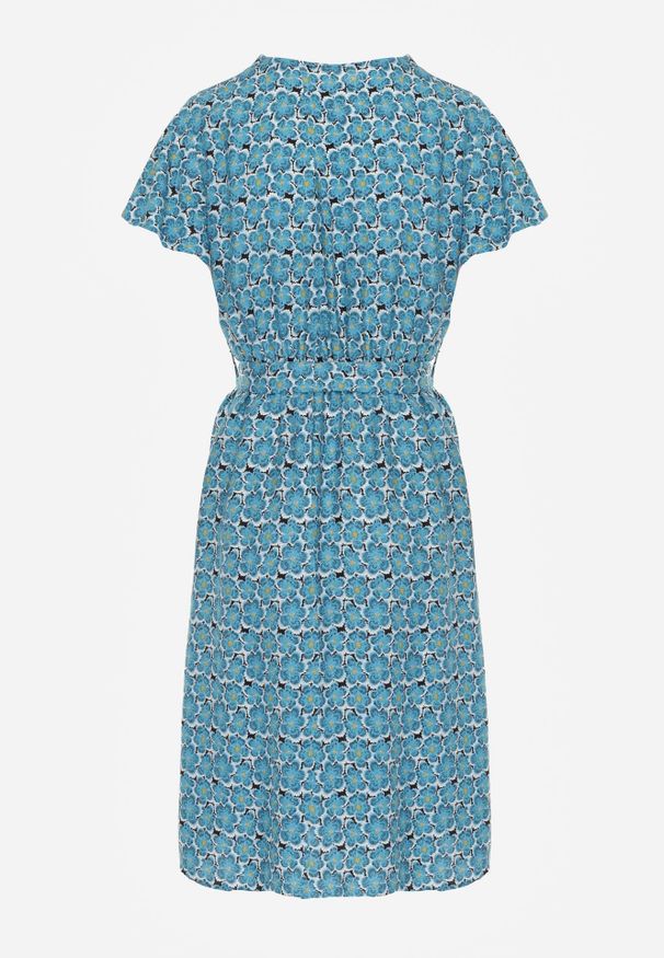 Renee - Niebieska Letnia Sukienka Kopertowa Wiązana w Pasie z Wiskozy Meridase. Kolor: niebieski. Materiał: wiskoza. Sezon: lato. Typ sukienki: kopertowe