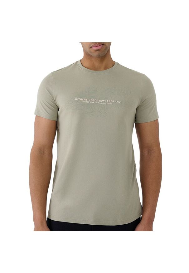 4f - Koszulka męska 4F WSS25TTSHM200444S - zielona. Kolor: zielony. Materiał: tkanina, bawełna, dresówka. Długość rękawa: krótki rękaw. Długość: krótkie