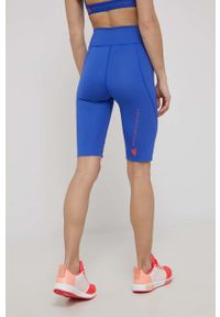 Adidas by Stella McCartney - adidas by Stella McCartney szorty treningowe Truepurpose HB6078 damskie gładkie high waist. Okazja: na plażę. Stan: podwyższony. Kolor: niebieski. Materiał: skóra, dzianina, materiał. Wzór: gładki #2