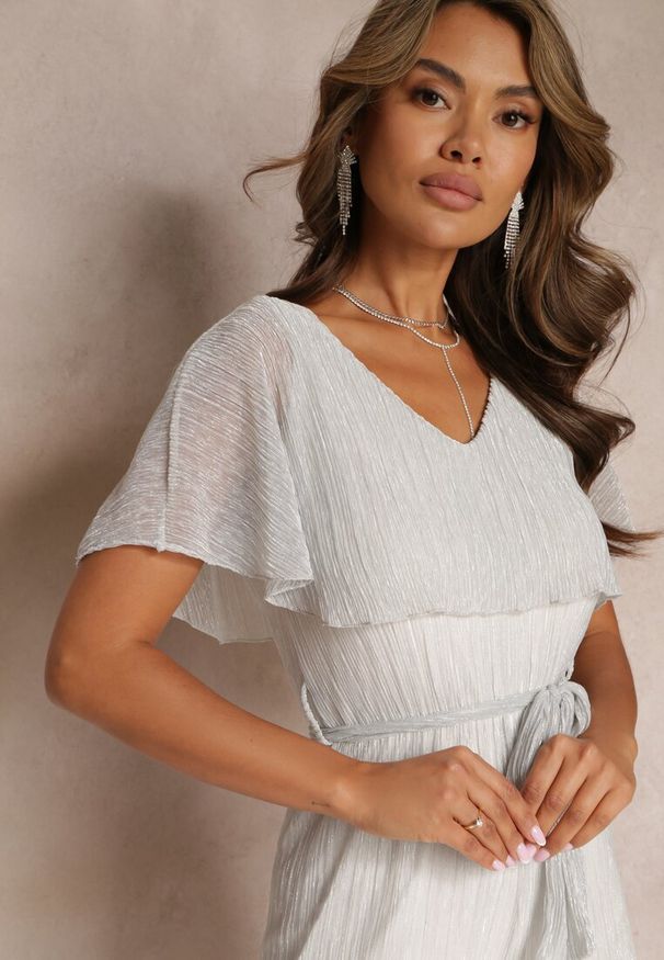 Renee - Szary Kombinezon z Szerokimi Nogawkami i Ozdobną Narzutką Phedia. Kolor: szary. Materiał: tkanina, materiał. Sezon: wiosna, lato. Styl: wizytowy