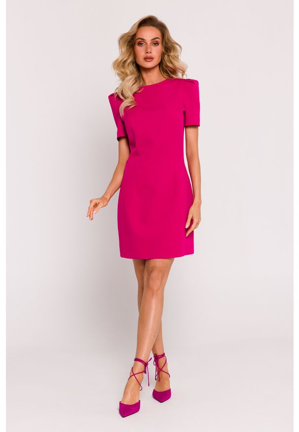 Sukienki.shop - Elegancka sukienka mini fuksja. Kolor: różowy. Styl: elegancki. Długość: mini