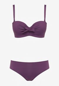 Born2be - Ciemnofioletowe Bikini Strój Kąpielowy Dwuczęściowy Biustonosz z Supełkiem i Figi Carinela. Kolor: fioletowy. Wzór: aplikacja #4