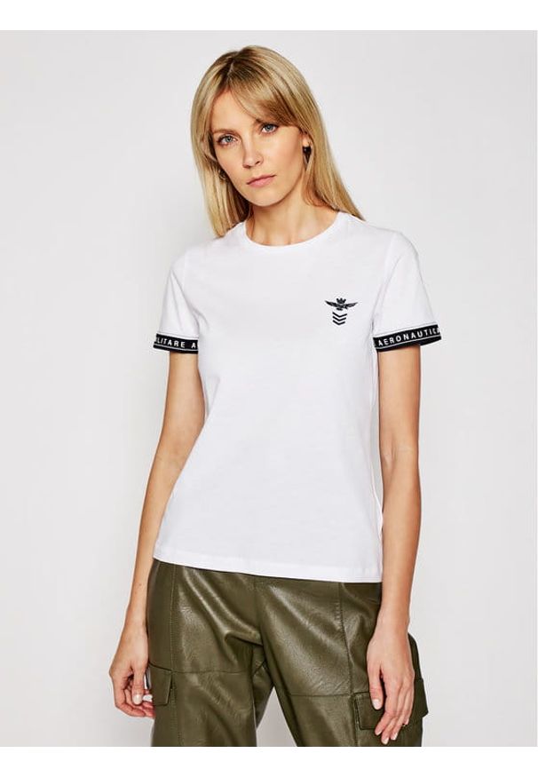 T-shirt z krótkim rękawem Aeronautica Militare. Kolor: biały. Materiał: bawełna. Długość rękawa: krótki rękaw. Długość: krótkie