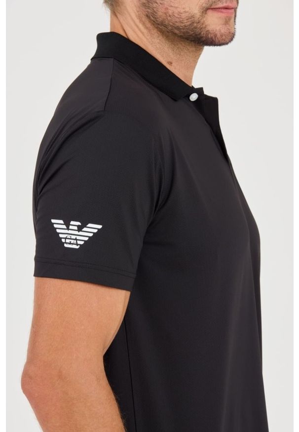 EA7 Emporio Armani - EA7 Czarna męska koszulka polo Ventus 7, Rozmiar M. Typ kołnierza: polo. Kolor: czarny