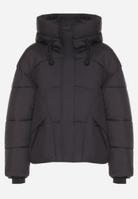 Born2be - Czarna Kurtka Pikowana o Pudełkowym Kroju z Kapturem i Ściągaczami Hediana. Okazja: na co dzień. Typ kołnierza: kaptur. Kolor: czarny. Materiał: jeans, materiał. Długość rękawa: długi rękaw. Długość: długie. Styl: sportowy, casual, elegancki #3