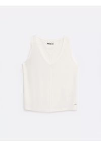 Big-Star - Koszulka damska na ramiączkach z wiskozy biała Pistima 100. Okazja: na co dzień. Typ kołnierza: dekolt w serek. Kolor: biały. Materiał: wiskoza. Długość rękawa: na ramiączkach. Wzór: aplikacja. Sezon: lato. Styl: casual, klasyczny, elegancki #4