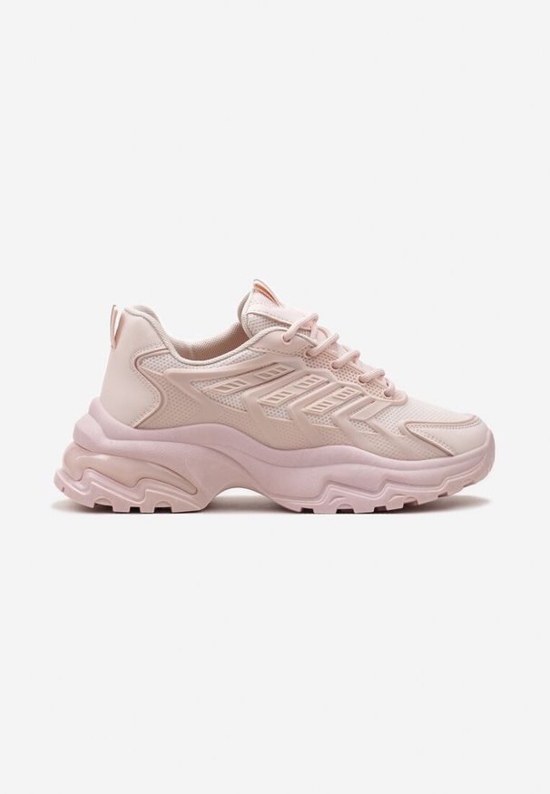 Born2be - Różowe Sneakersy na Grubej Nieregularnej Podeszwie z Przeszyciami Hatila. Kolor: różowy