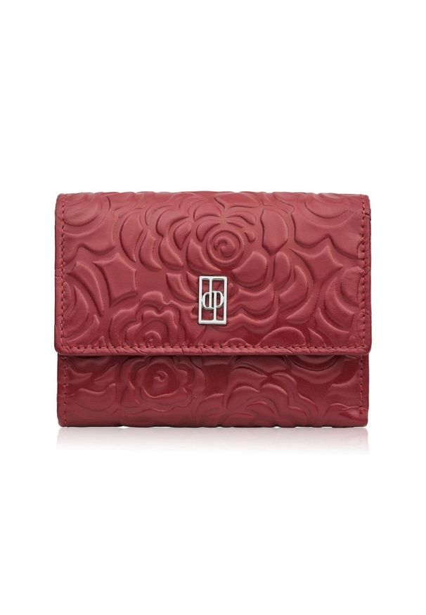 PAOLO PERUZZI - Portfel damski skórzany czerwony w orientacji poziomej RFID Paolo Peruzzi AL-15-RD. Kolor: czerwony. Materiał: skóra. Wzór: aplikacja, kwiaty