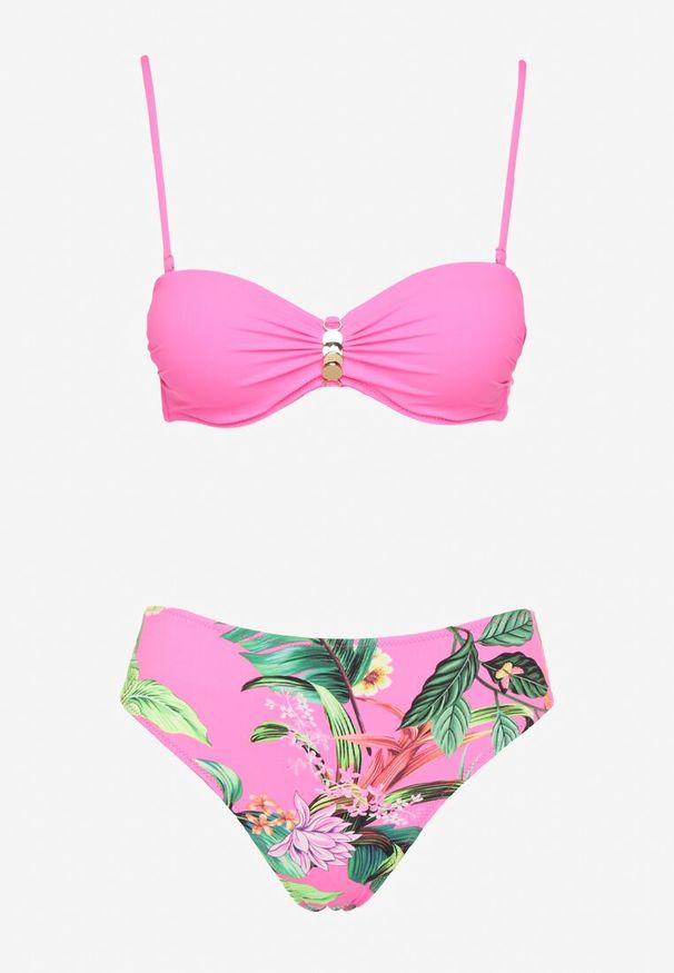Born2be - Fuksjowe Bikini Biustonosz z Metalicznymi Ozdobami i Figi w Abstrakcyjny Wzór Ulosilla. Kolor: różowy. Wzór: aplikacja