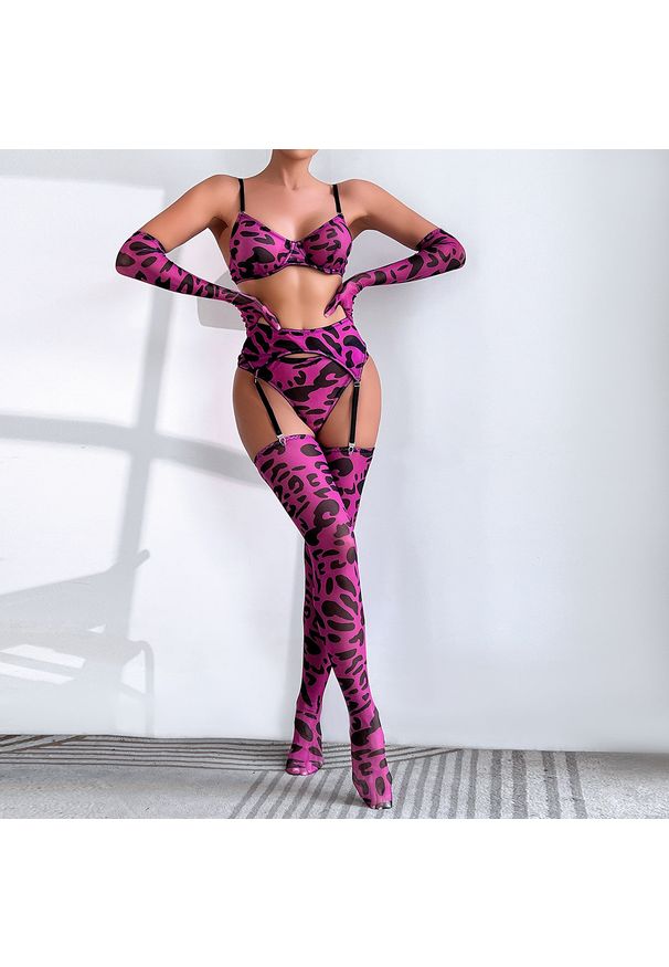 Intica - Komplet bielizny z pończochami na specjalne okazje Veronie. Kolor: wielokolorowy. Materiał: skóra, materiał