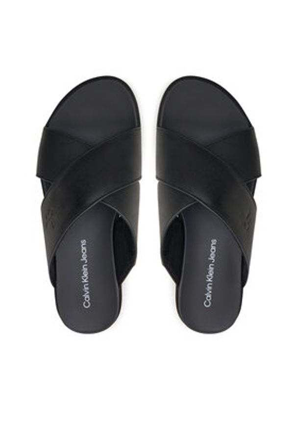 Calvin Klein Jeans Klapki Flatform Cross Mg Uc YW0YW01349 Czarny. Kolor: czarny. Materiał: skóra
