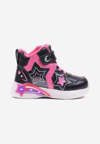 Born2be - Granatowe Botki Sneakersy ze Świecącą Podeszwą Ozdobione Gwiazdkami i Brokatem Notavia. Kolor: niebieski. Materiał: dzianina. Wzór: aplikacja. Styl: elegancki