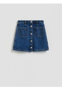 Reserved - Jeansowa spódnica z ozdobnymi guzikami - niebieski. Kolor: niebieski. Materiał: jeans #1