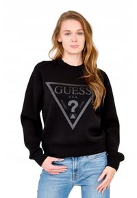 Guess - GUESS Czarna damska bluza z dużym logo. Kolor: czarny. Materiał: wiskoza #3